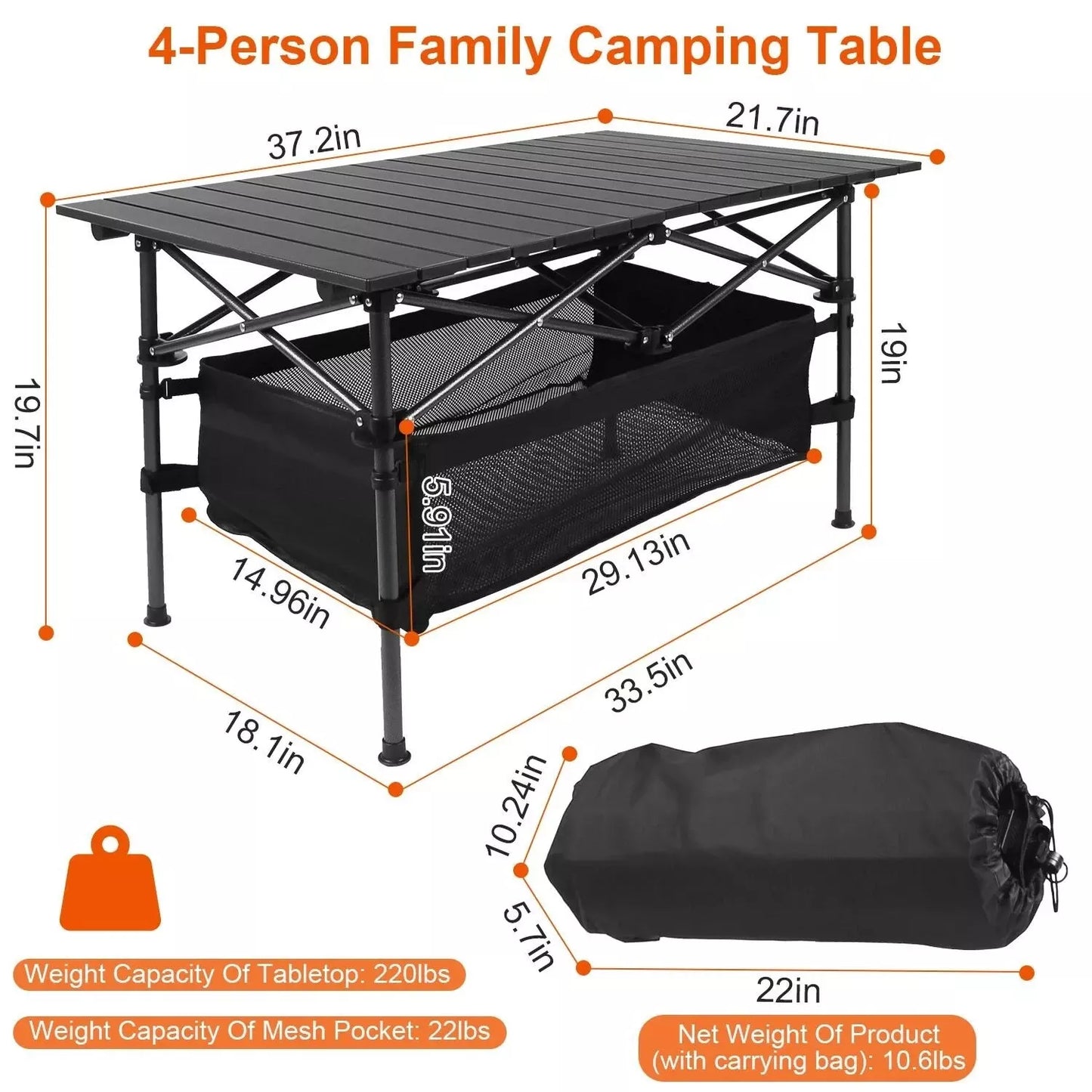 Folding Camping Table Portable Aluminum Roll-up Picnic BBQ Desk Outdoor Party