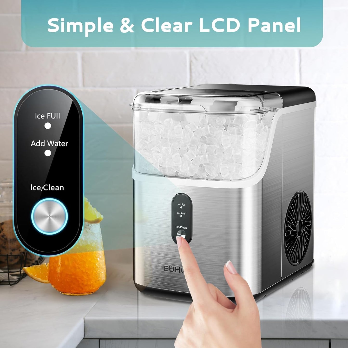 Ice Makers Countertop, Pebble Ice Maker Machine with 35lbs/24H Soft Ice, Self-Cleaning Sonic Ice Maker with Ice Scoop&Basket, Pellet Ice Maker for Home/Kitchen/Office(Stainless Steels)