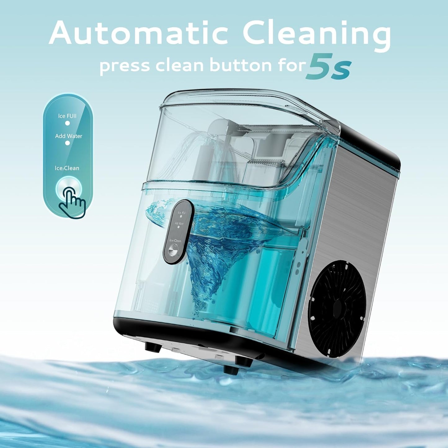 Ice Makers Countertop, Pebble Ice Maker Machine with 35lbs/24H Soft Ice, Self-Cleaning Sonic Ice Maker with Ice Scoop&Basket, Pellet Ice Maker for Home/Kitchen/Office(Stainless Steels)