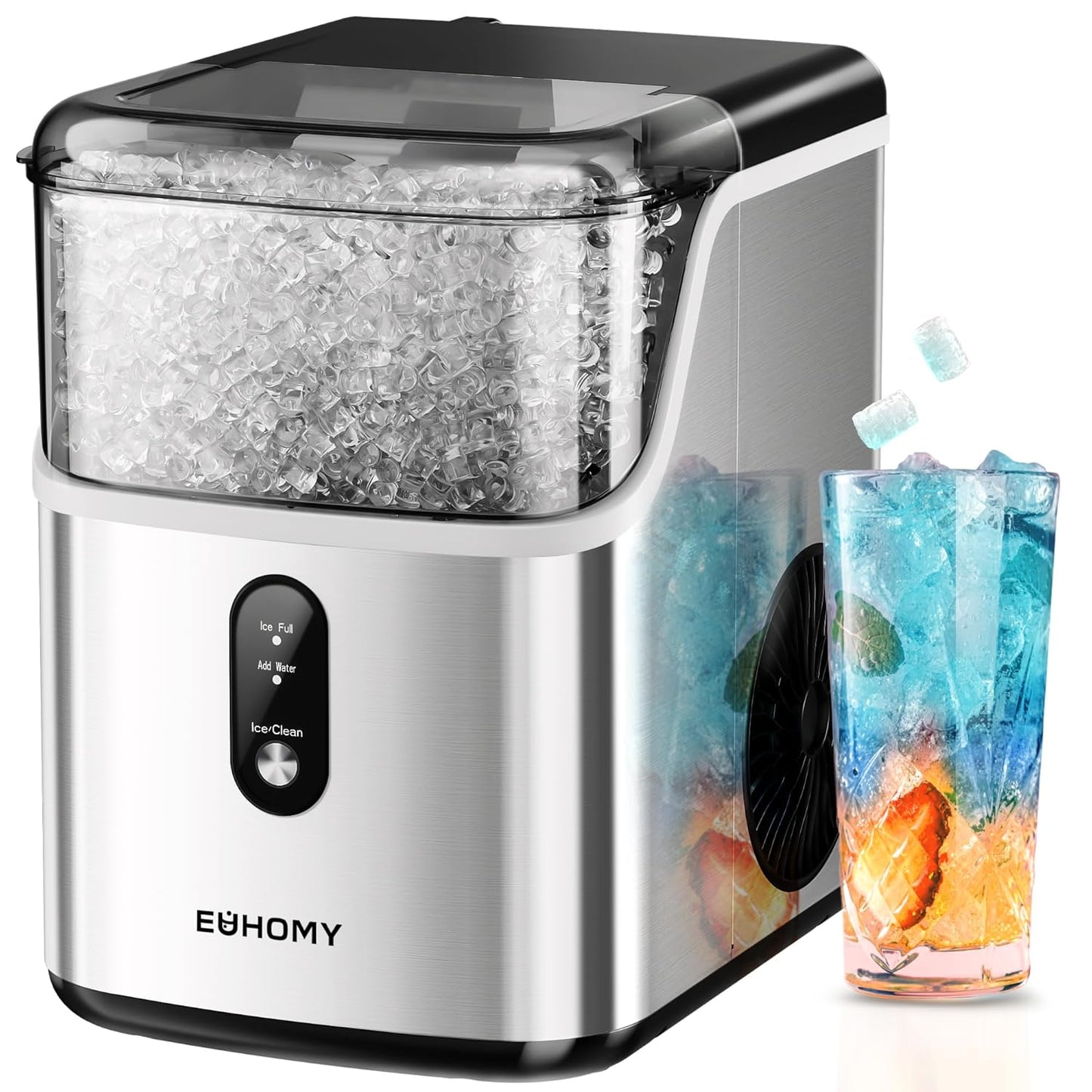 Ice Makers Countertop, Pebble Ice Maker Machine with 35lbs/24H Soft Ice, Self-Cleaning Sonic Ice Maker with Ice Scoop&Basket, Pellet Ice Maker for Home/Kitchen/Office(Stainless Steels)