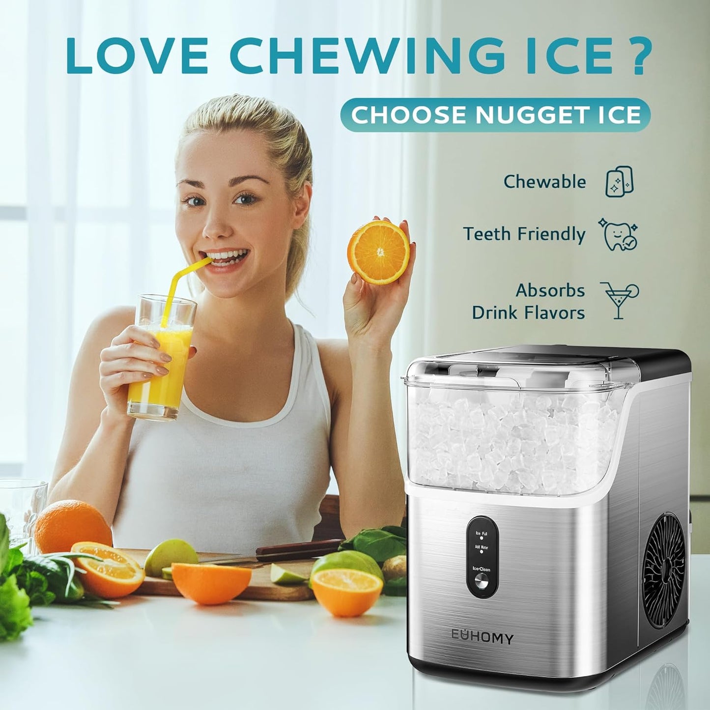 Ice Makers Countertop, Pebble Ice Maker Machine with 35lbs/24H Soft Ice, Self-Cleaning Sonic Ice Maker with Ice Scoop&Basket, Pellet Ice Maker for Home/Kitchen/Office(Stainless Steels)