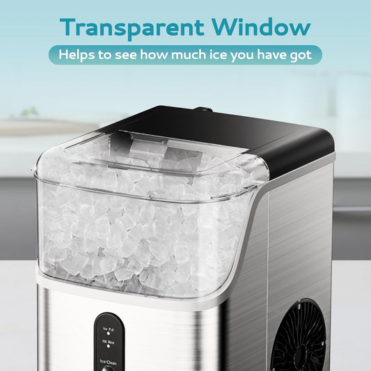Ice Makers Countertop, Pebble Ice Maker Machine with 35lbs/24H Soft Ice, Self-Cleaning Sonic Ice Maker with Ice Scoop&Basket, Pellet Ice Maker for Home/Kitchen/Office(Stainless Steels)